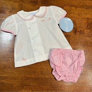 NWT Little English 2 pc bunny embroidered pink white outfit size 3 months